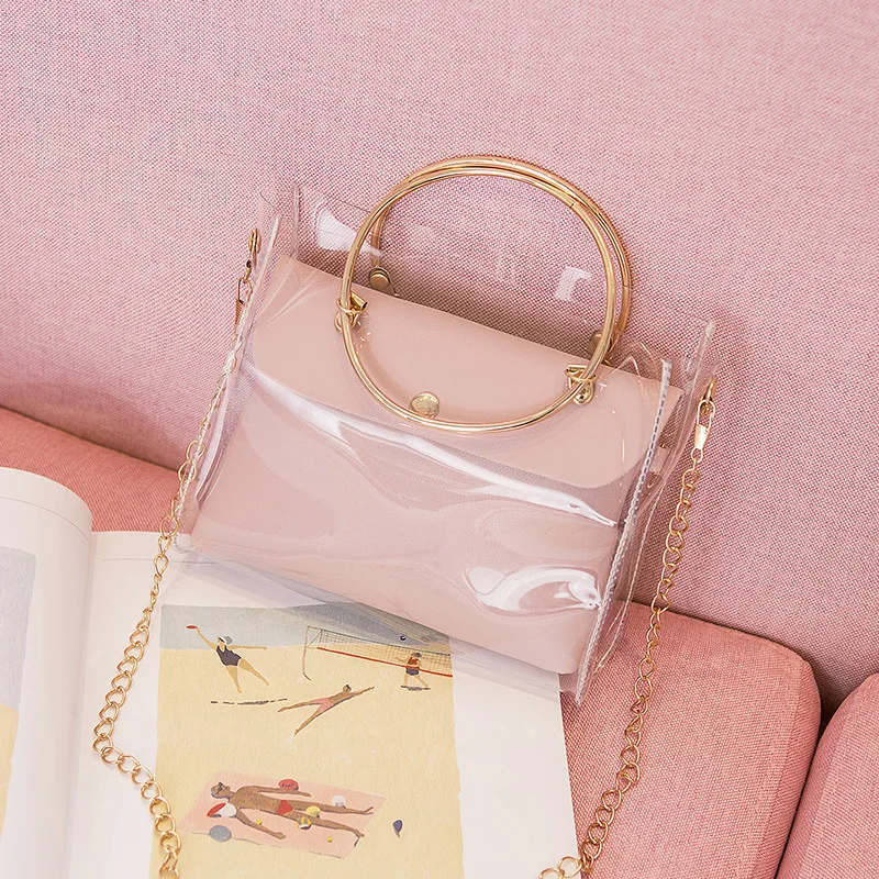 2020 Design Luxury Handbag Women Transparent Bucket Bag Clear PVC Jelly Small Shoulder Bag Female Chain Crossbody Messenger Bags