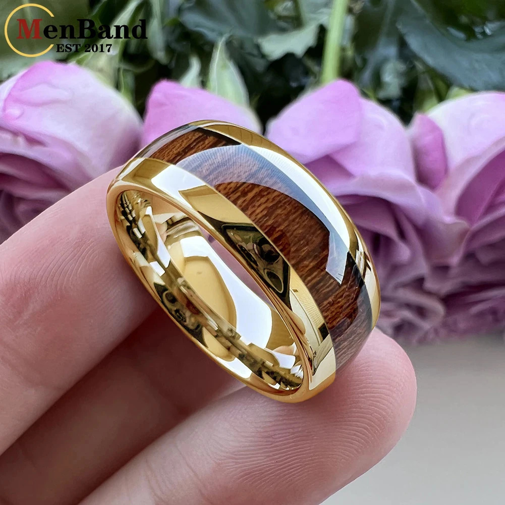 MenBand Jewelry Fashion 6/8MM Tungsten Carbide Wedding Ring with Redwood Inlaid Dome Polishing Comfortable Fit 241106