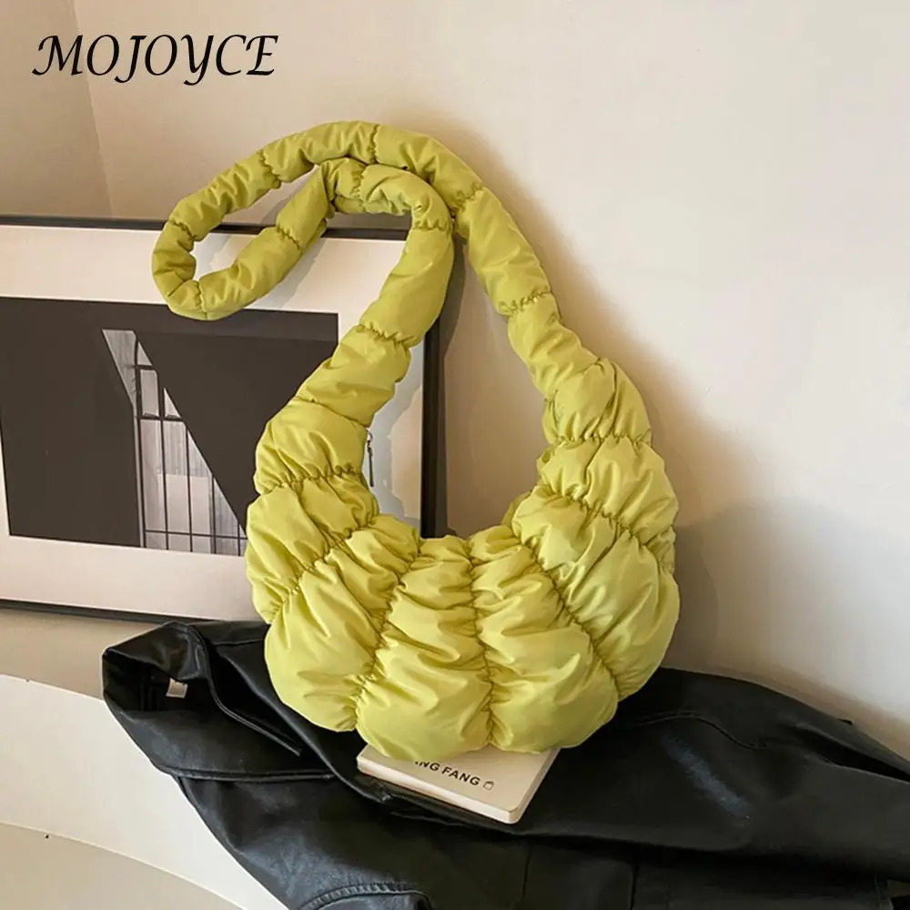 Ruched Cloud Trendy Crossbody Bag Nylon Garbage Bag Large Capacity Fashion Stray Bag Solid Color Crescent Bag 241106
