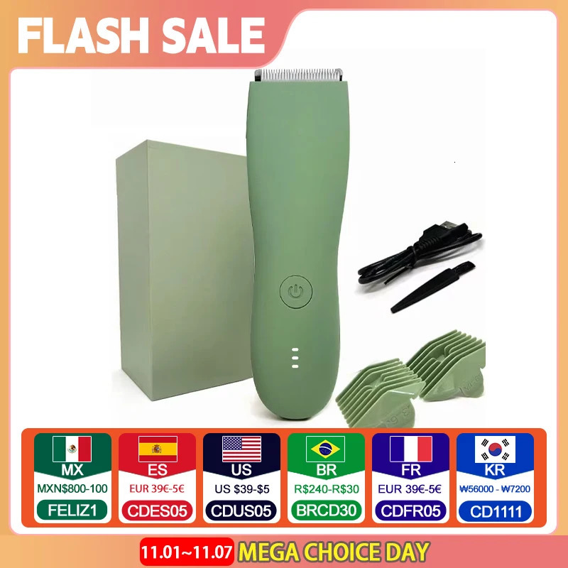 Body Hair Trimmer Shaver for Men Ball Groin Pubic Replaceable Ceramic Blade Groomer Electric Razor Waterproof Clippe 241106