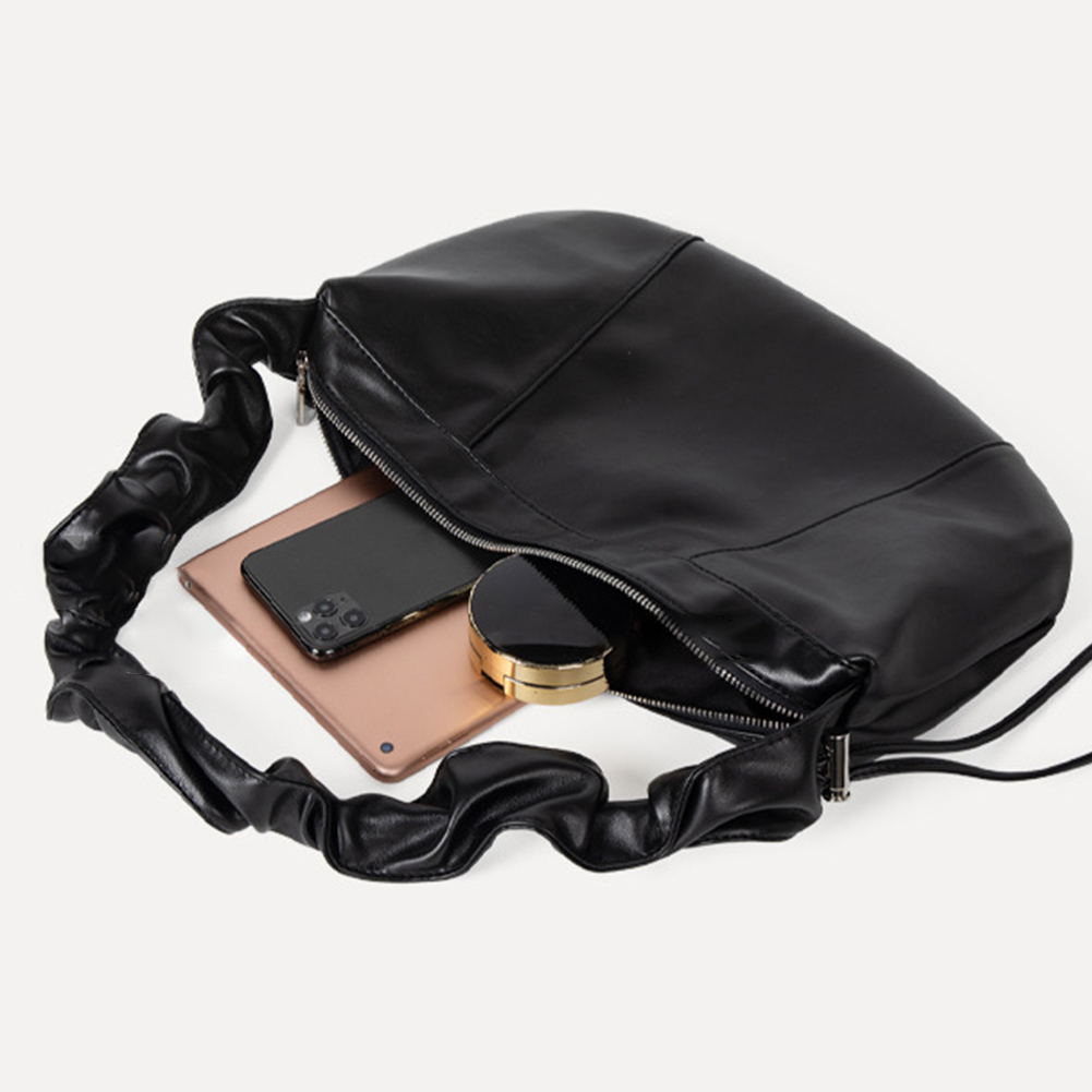 Women Pleated Dumpling Bag Large Capacity PU Drawstring Hobo Bag Stylish Crossbody Bag Adjustable Strap for Outdoor Travel
