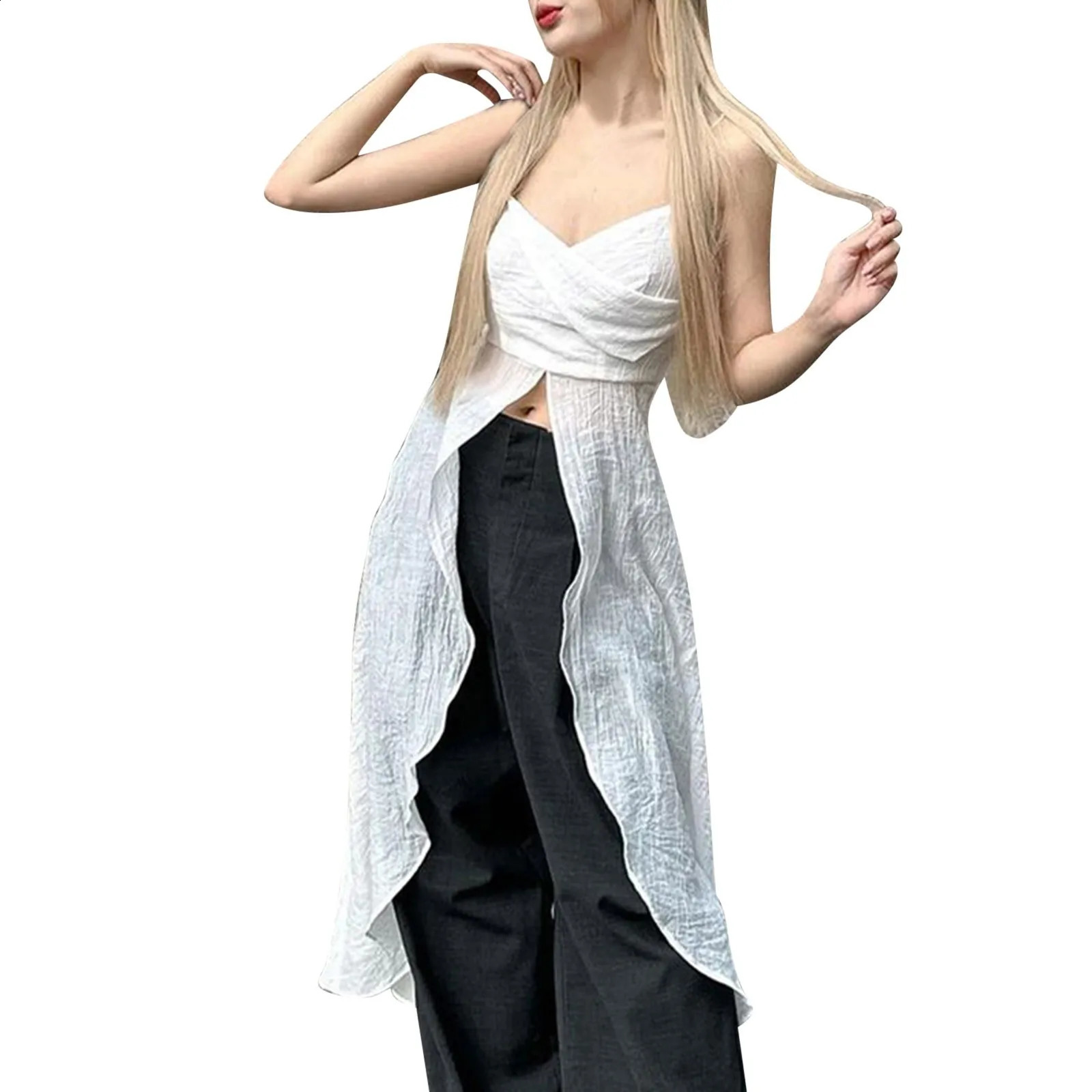 High Street Women Y2k Tank Tops Solid Color Sleeveless Camisole Sexy Spaghetti Strap Low Cut Vest Summer Party Club Top 240327