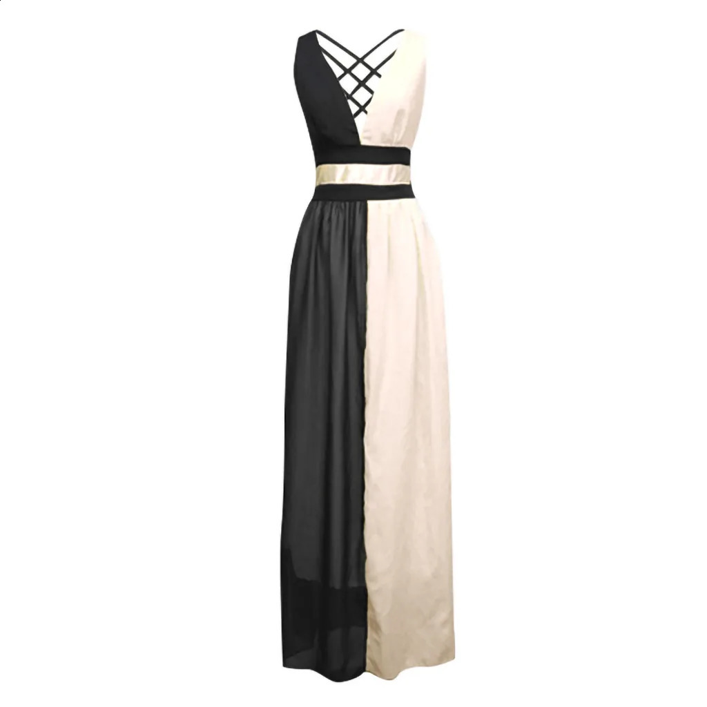 Sexy Sleeveless V Neck Party Dress Wedding Cocktail Evening Prom High Waist Loose Pleated Maxi For Women Elegant 240327