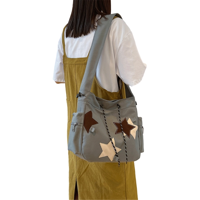 2024 Crossbody Bag Canvas Star Bag for Teen Large Capacity Book Bag Vintage School Bag Versatile Messenger Bag