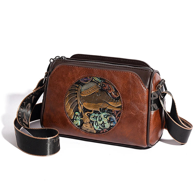 Womens Shoulder Bag Elephant Embroidery Womens Messenger Bag Wallet High Quality Leather Girl Bolsas Sac A Main 241106