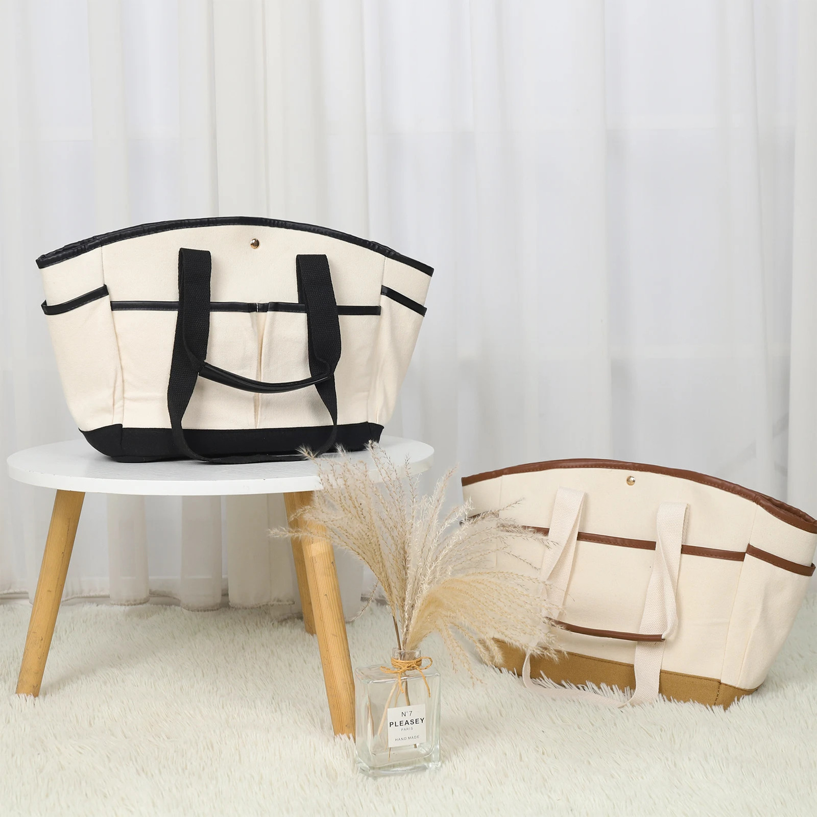 Retro casual canvas handbag spliced colorful thick capacity shoulder bag multi-layer womens shopping bag 241106