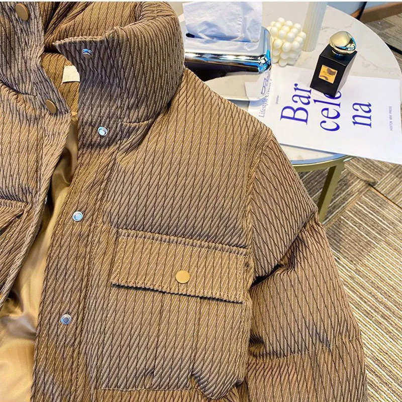 Winter Warm Brown Crop Parka Jacket Womens Fashion Korean Solid Chic Thick Inflatable Jacket Loose Street Clothing Full Match Jacket 241107