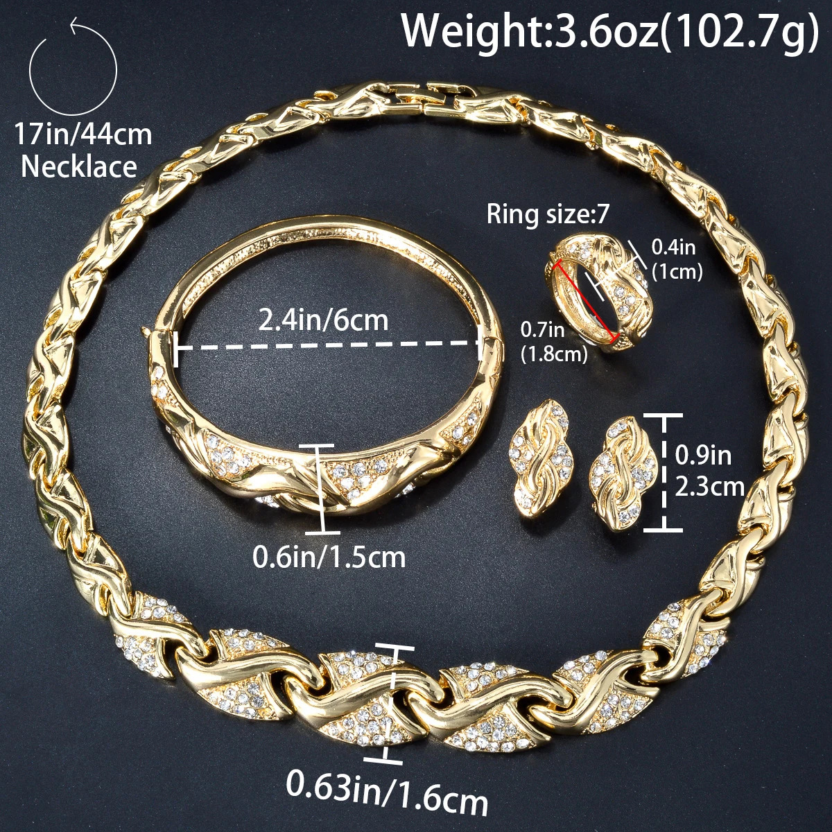 ZeaEar 4-piece/set jewelry n S-shaped necklace bracelet drawstring ring high-quality 18K gold-plated womens jewelry 241106