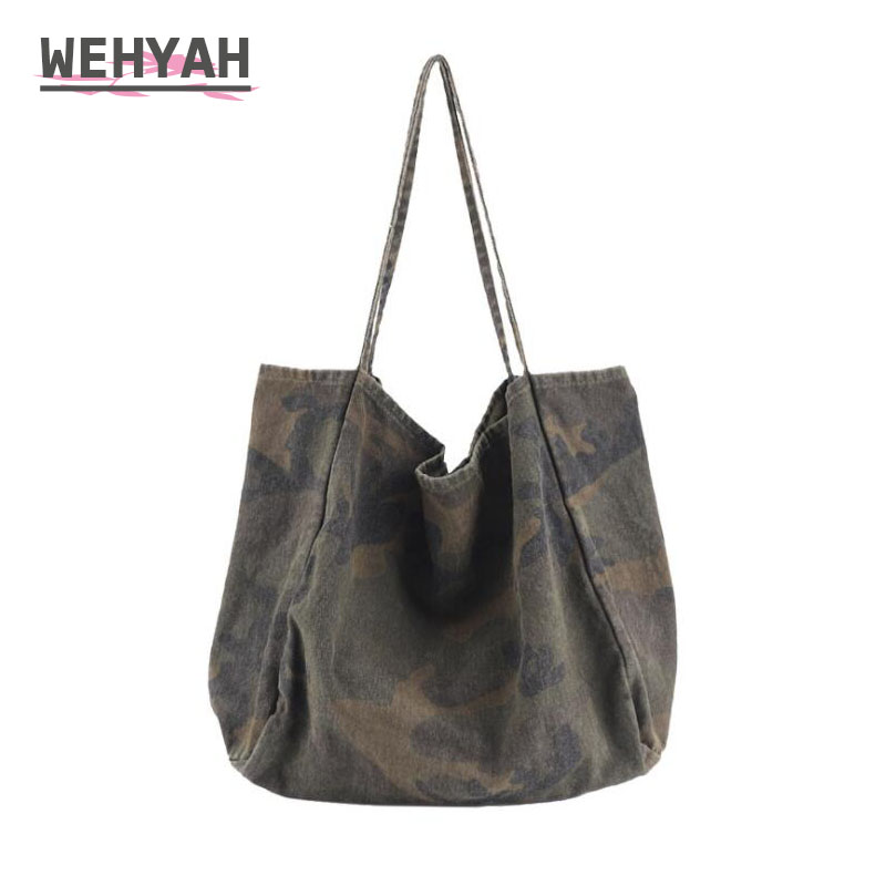 Wahyah Ladies Hand Bags for Woman Handbags Camouflage Oversize Clutch Purse Shoulder Bag Large Capacity Casual Jeans Bags ZY045