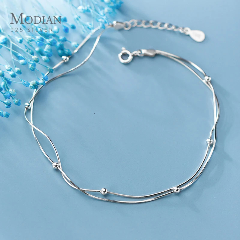 Modian high-quality double-layer snake chain anklet suitable for women with heart-shaped lobster buckle suitable for beads charming anklet exquisite j