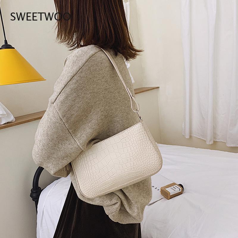 Bolsos de mensajero con patrón de cocodrilo Retro para mujer, bandoleras de piel sintética con solapa, bolsos cruzados sólidos informales para mujer
