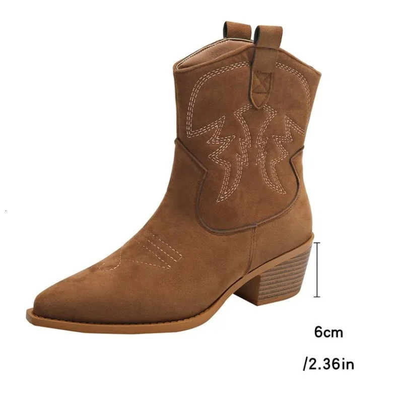 Natural Short Women Boots Leather Handmade Pointed Toe Spike Heel Autumn Winter Boots Women Shoes Cowboy Western Retro Botas 241106