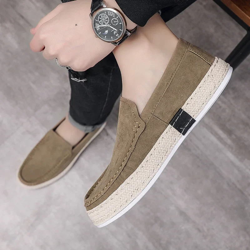 Men Loafers Shoes Summer Shoes Man Fashion Canvas Footwear Soft Flat Comfy Flock Suede Leather Men Casual Vulcanized Shoe 241106