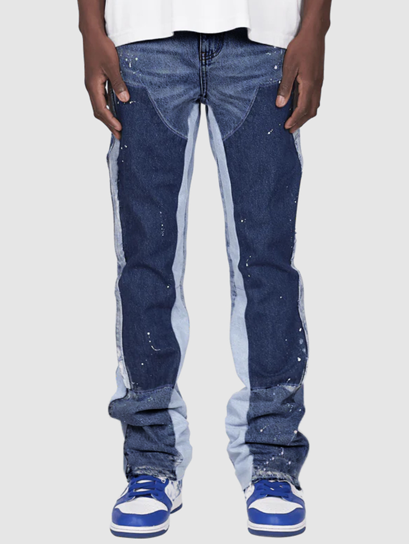 Men's Jeans Ins Workwear Explosive Elastic Patch Denim Layered Flared Pants