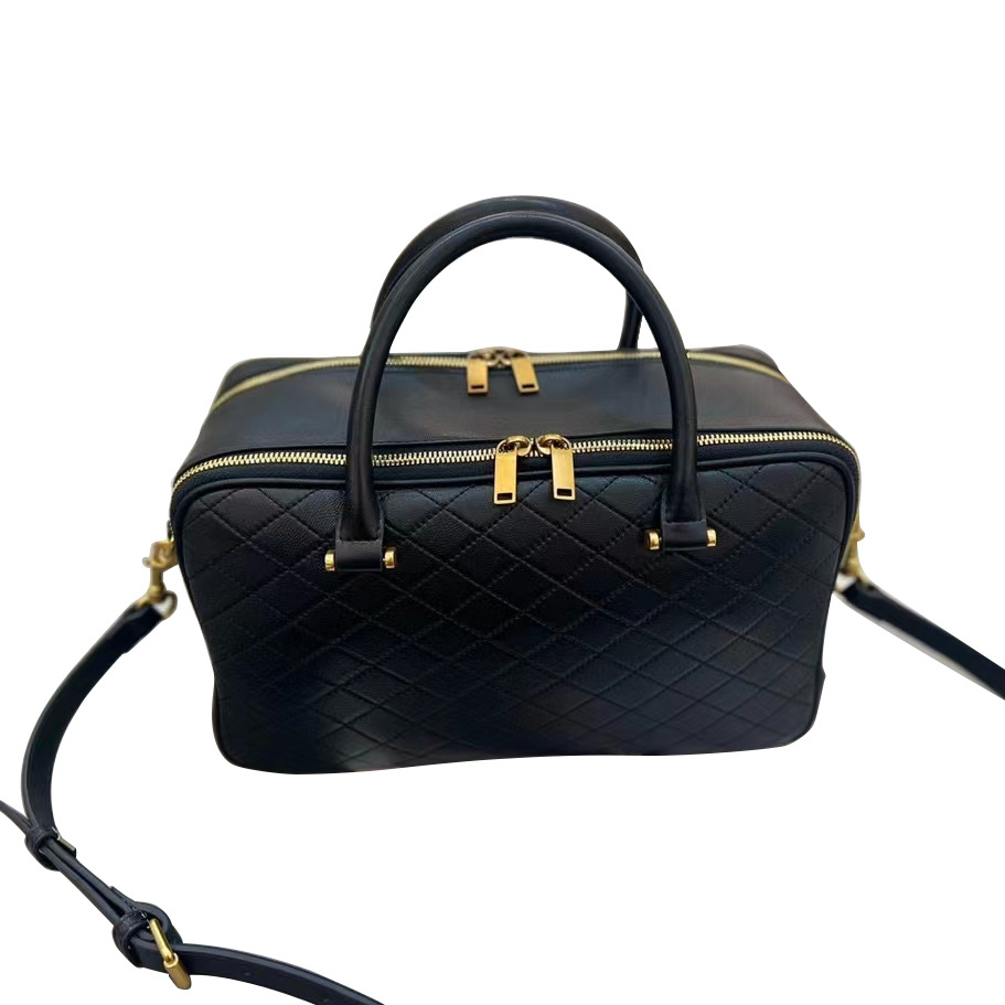 YS 2024 Genuine Leather HigH-capacity Boston Bowling DiamonD Grid Women's Bag, Deluxe One Shoulder Carrying Crossbody Bag