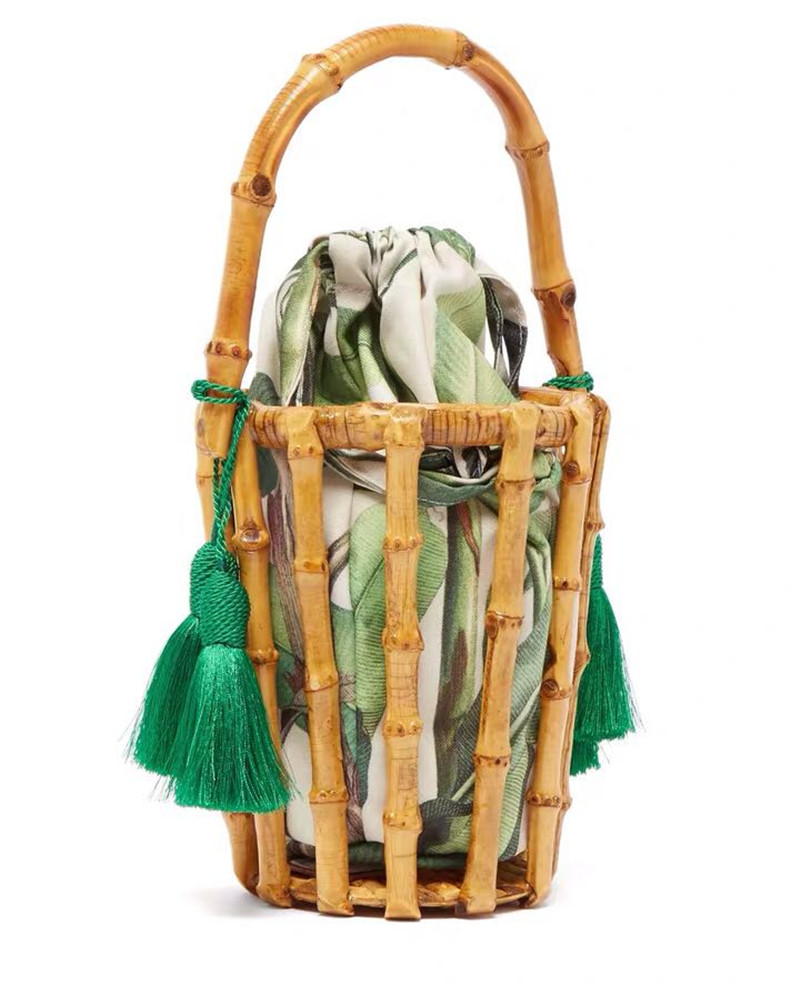 Woman Bags Designer Handmade Tassel Woven Bag Bamboo Bag Stitching Clutch Bucket Bag Hollow Bali Holiday Beach Bag Handbag