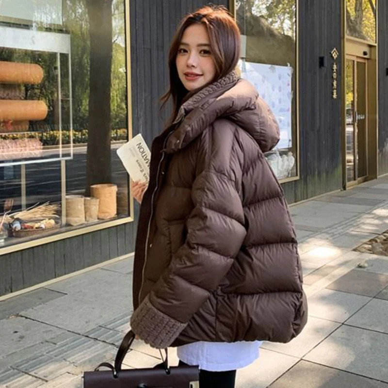 Retro American Brown Hoodie Park Womens Winter Street Dress Stand up Collar Bread Jacket Womens Zipper Up and Down Cotton Coat Womens 241107
