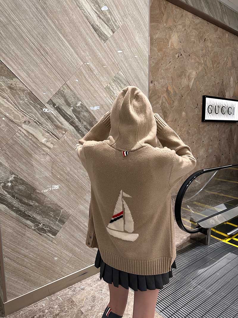 Women's Designer Sweaters Trendy Sailboat Cardigan Zipper Hoodie Four Bar Wool Knit Sweater Unisex Jacket B3
