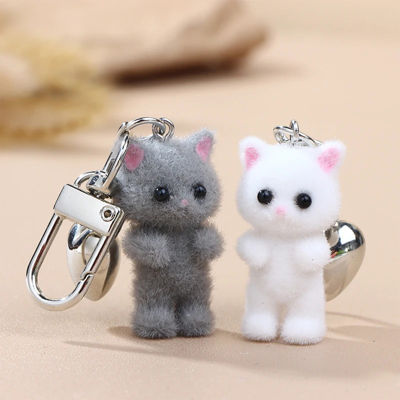 Cute Soft Cushioned Cat Keychain Three way Love Phone Pendant Earphone Box Charm Packaging Decoration Car Key Ring Jewelry Gift 241107