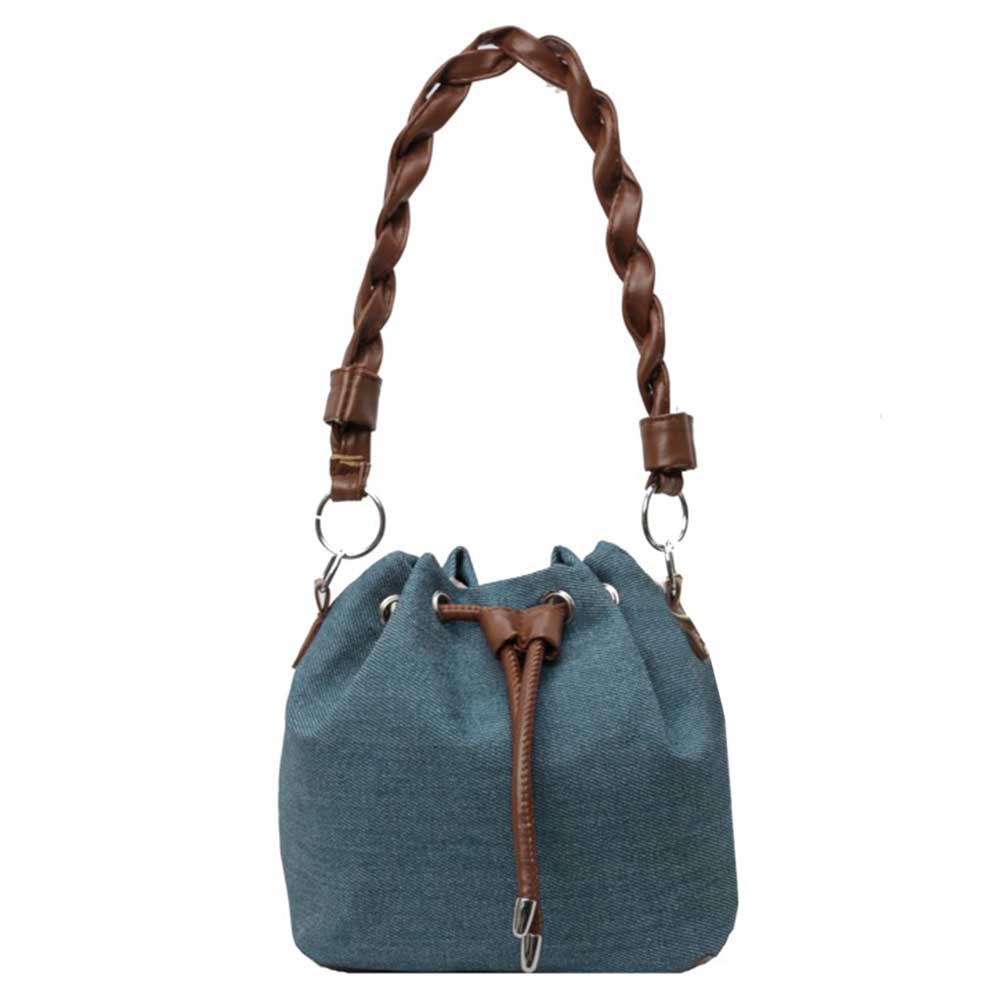 Women Stylish Crossbody Bag Adjustable Strap Denim Drawstring Bucket Bag Casual Commuting Bag Large Capacity for Party Vacation