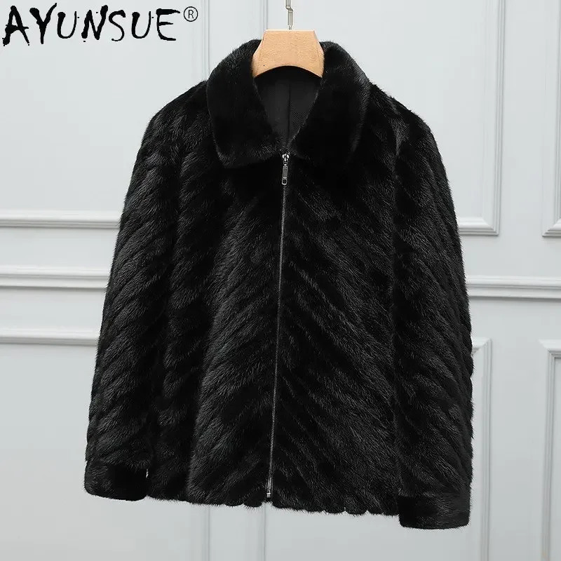 AYUNSUE mens fur leather jacket outerwear mens winter jacket autumn real mink coat mens clothing warm fur leather jacket carat chain Abrigos SGG 24110