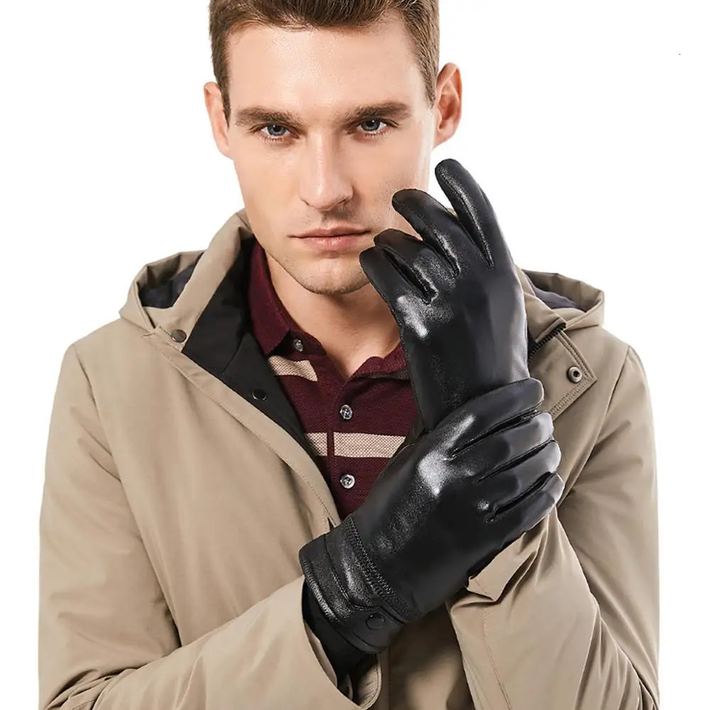 Bison denim mens sheepskin gloves genuine leather warm touch screen gloves winter ultra light windproof gloves 241106