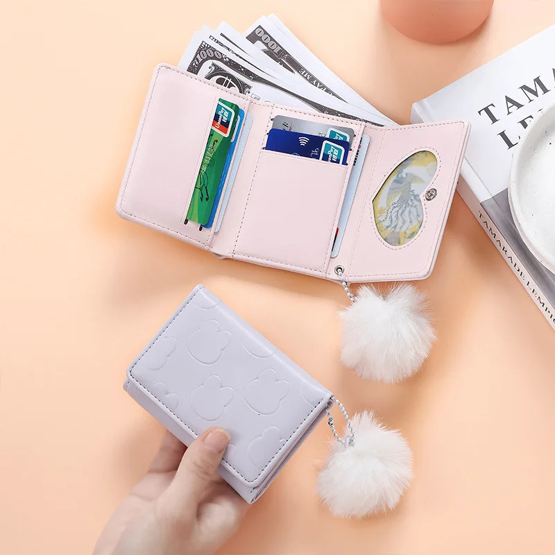 Rabbit Pattern Short Wallet Solid Color Sweet Trifold Coin Purse Classic Credit Card Holder 241029