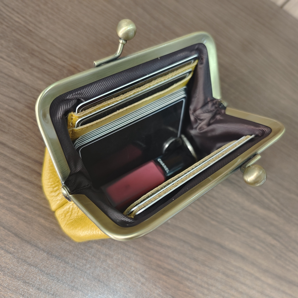 Soft Genuine Cow Leather Metal Frame Kiss Lock Lipstick Wallet Ladies Cowhide Small Organizer Bag Card Holders Coin Purse