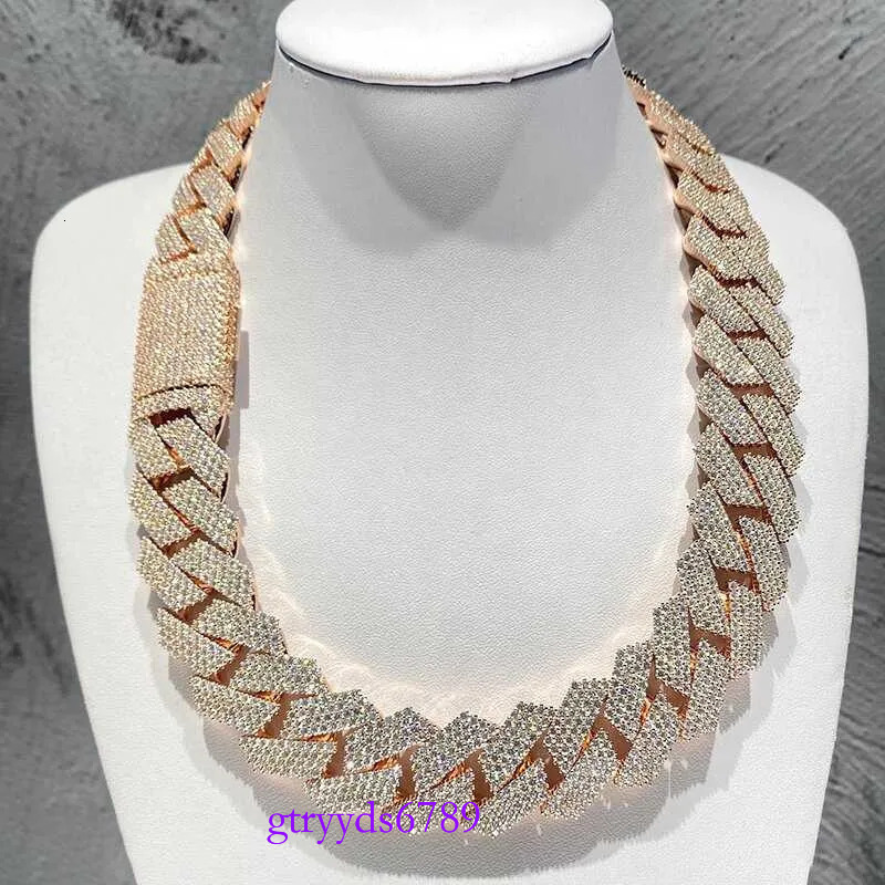 Dia Gold Necklace 20mm Width 3 Row Hop Hip Jewelry Iced Out Moissanite Dias Cuban k Chain Necklaces Designer Bracelet Free