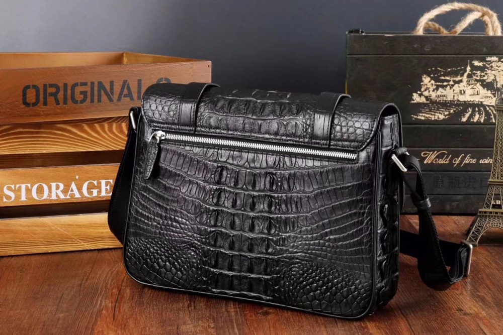 Top quality crocodile skin leisure cross body messenger bag young bag front flat back zip brown black color
