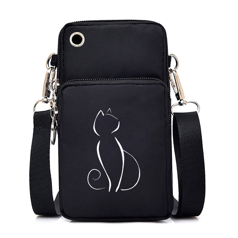 New Cartoon Cat Mobile Phone Bag Women Luminous Messenger Bag Hanging Neck Purse Vertical Handbag Funny Cats Mini Crossbody Bag