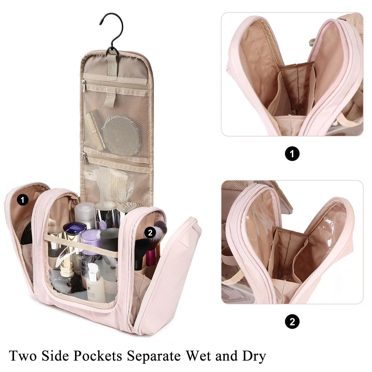 Ladies travel toilet organizer waterproof makeup bag with hook 241106