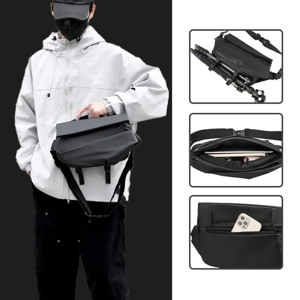 Premium Waterproof Magnetic Buckle Crossbody Bag Personality Fashion Men Messenger Black Minimalist Shoulder Bags 241106