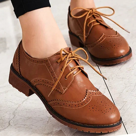 Soft Leather Brown Oxford Shoes Womens Brogue Derby Lace Casual Shoes Sports Shoes Work Party 241106