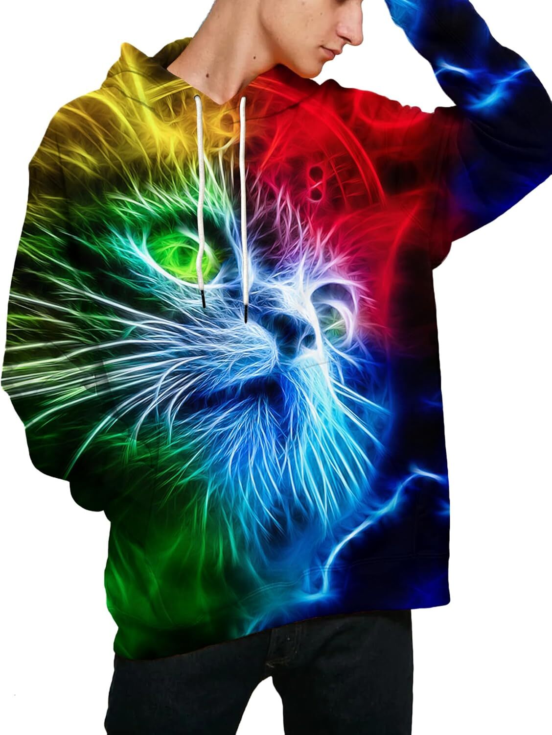 Hoodie for Mens Womens Unisex 3D Printed Hooded Sweatshirt Casual Pullover Hoodie with Big Pockets Graphic Cool Colorful Cat