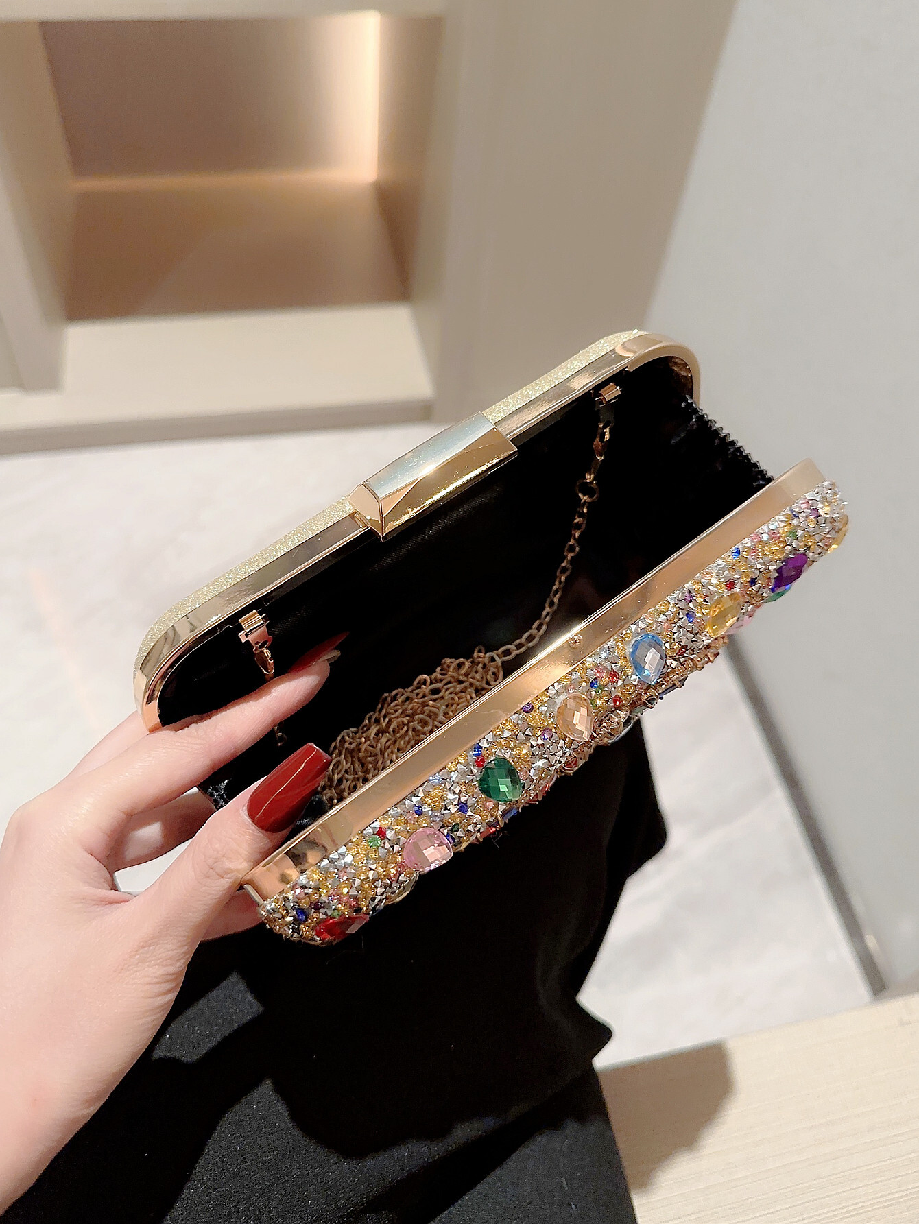 Fashionable Shiny Evening Gown Elegant Square Women's Box Chain Bag