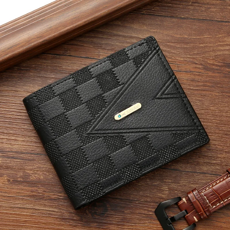 Men's Wallet Short Large Capacity Business Wallet Soft Leather Stitching Folding Coin Purse Multi-Card Credit Card Bag Men