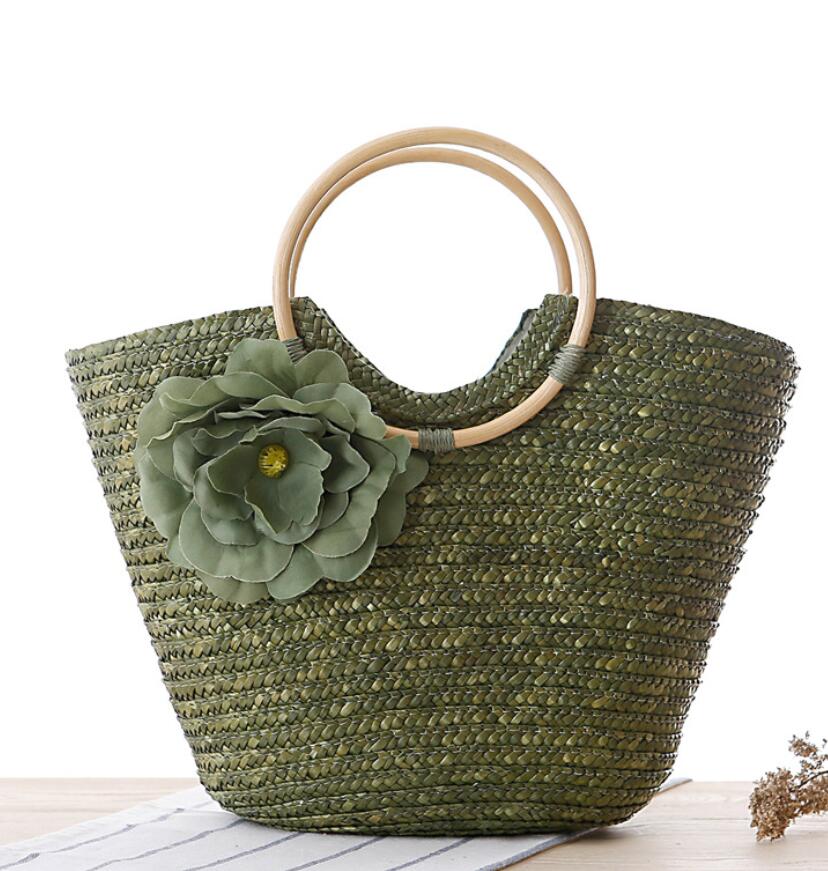 Women's boutique woven handbags fashion flowers handkerchief straw beach bag large capacity dumplings women's handbag wholesome