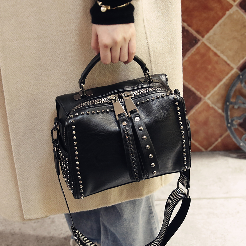 Brand Women Leather Handbags Fashion Rivet Female Bag Black High Capacity Crossbody Bags for Ladies New Luxury Shoulder Bag