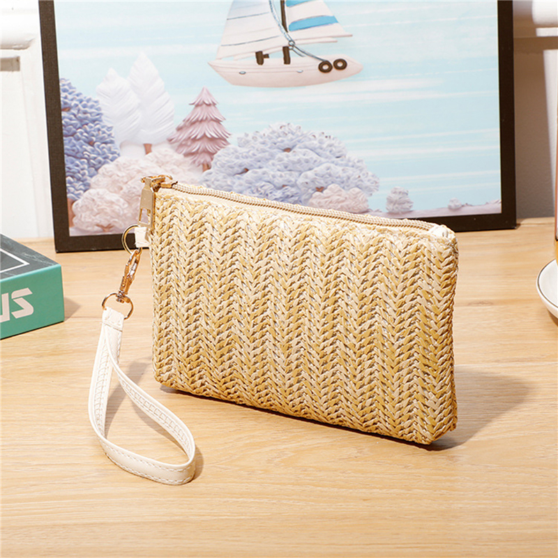 Ladies Daily Phone Bag Fashion Women's Woven Bag New Wristlet Clutch Casual Straw Coin Purse Beach Wallet