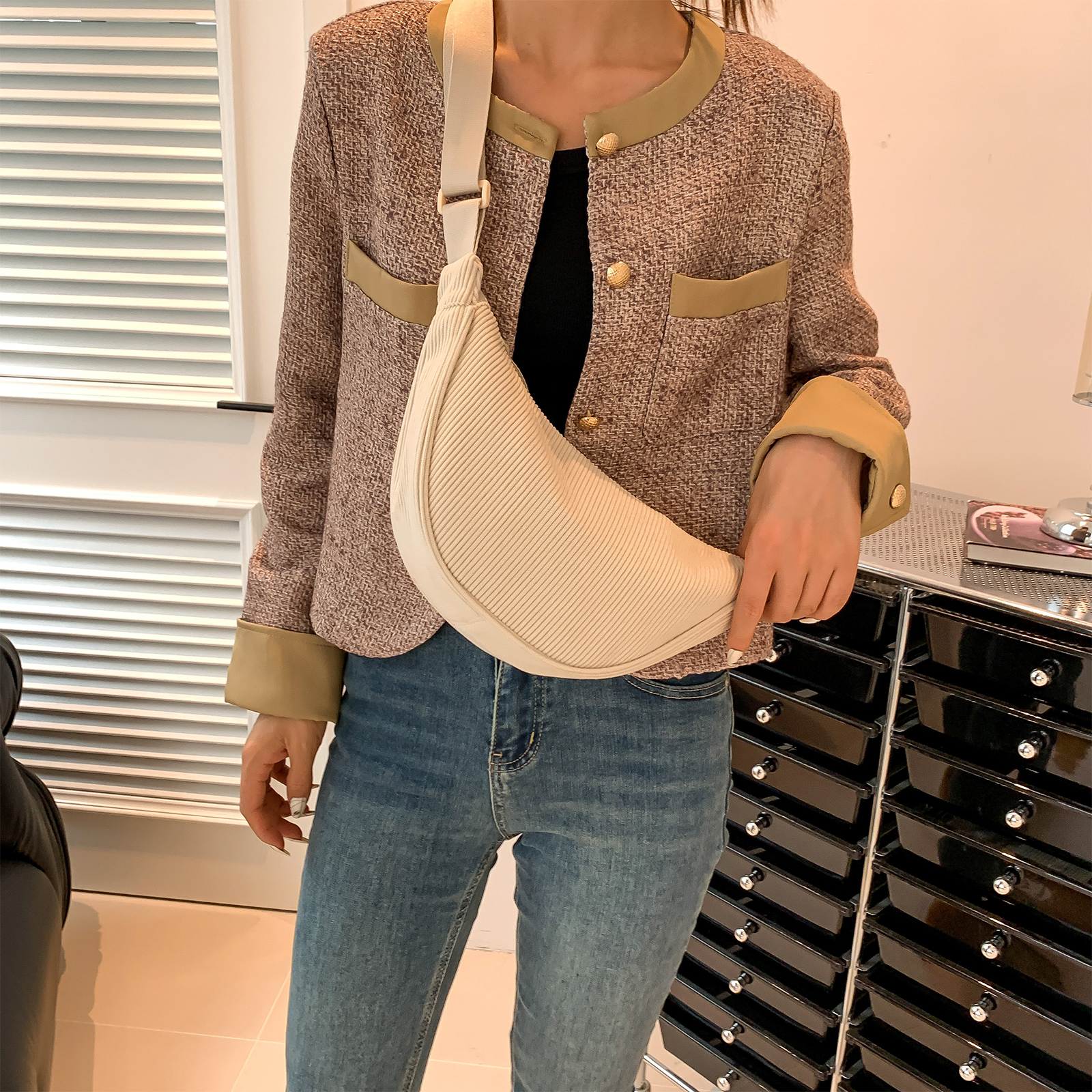 Orange Corduroy Crossbody Bag For Women Fashion Portable Casual Hobos Chest Bag Underarm Bag Students Shoulder Cross Body Bag