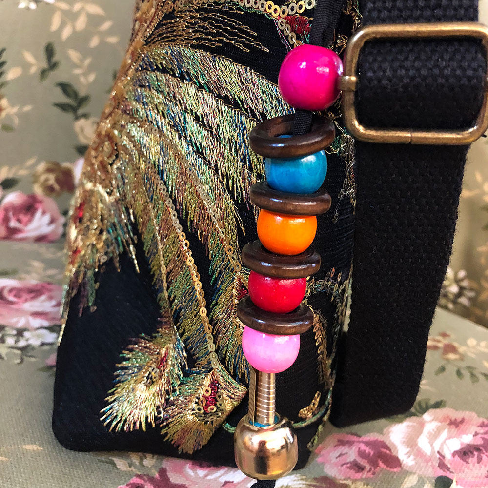 Veowalk Shiny Sequins Peacock Embroidered Women Canvas Totes Bag, Summer Shopping Shoulder Bag Vintage Beaded String Handbag