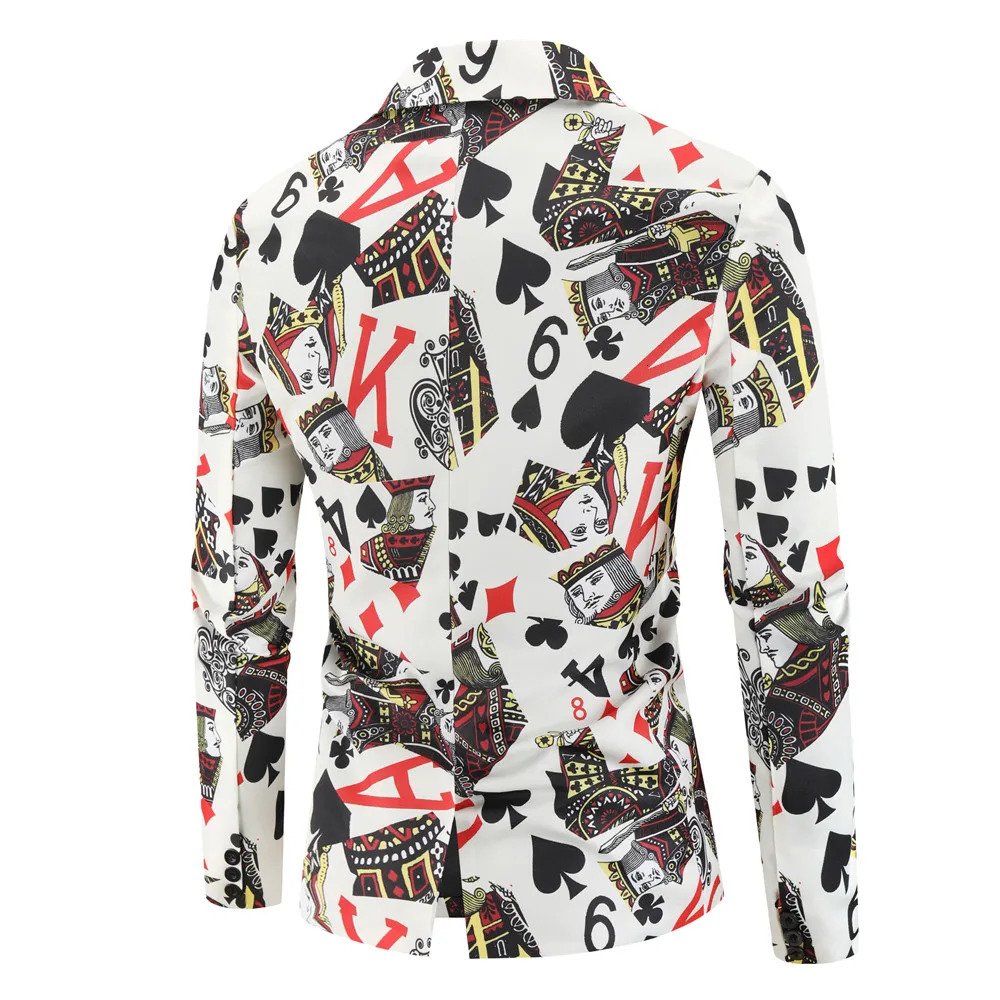 Poker card printing fun mens jacket Korean fashion party ball costume mens retro suit jacket 241106