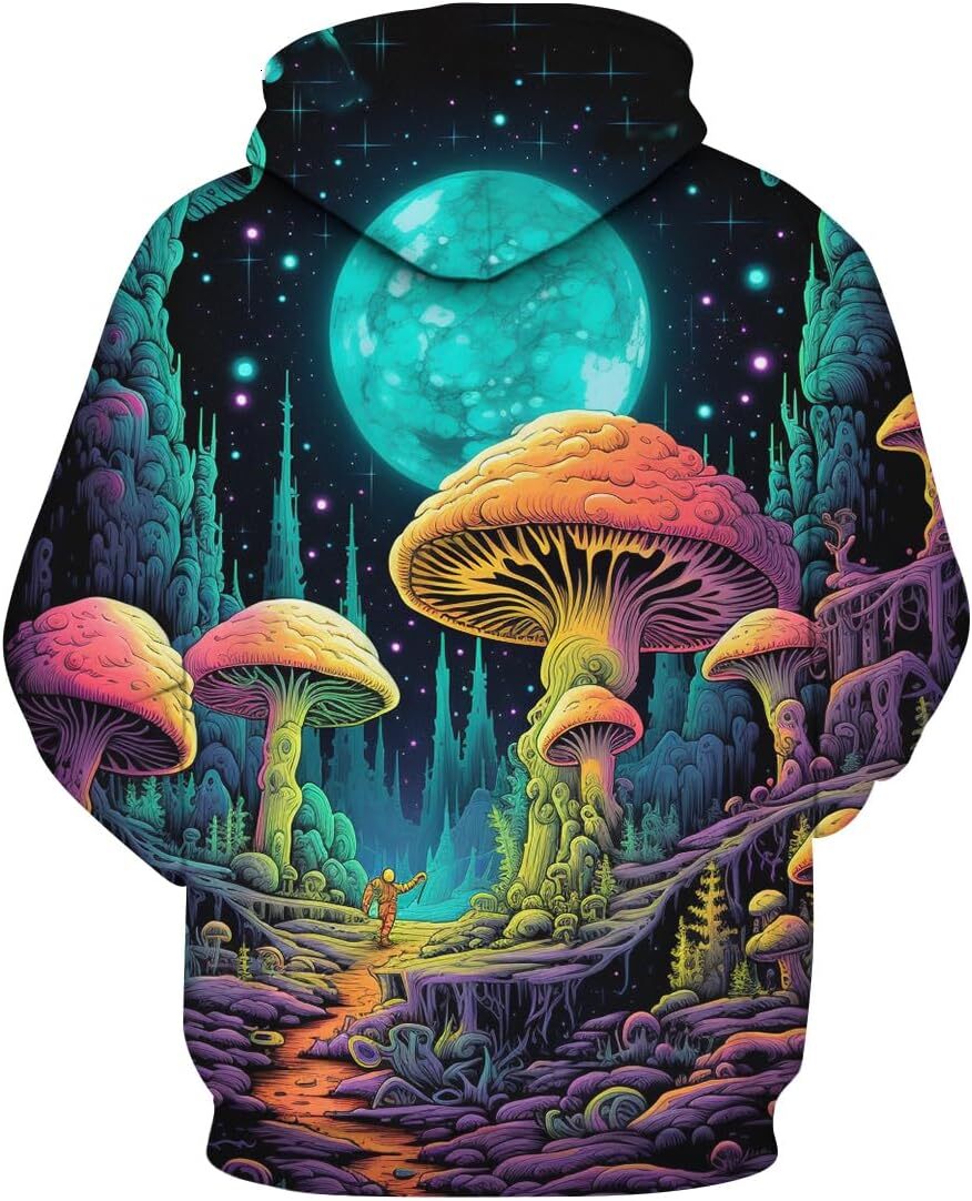 Hoodie for Mens Womens Mens Coloful 3D Printed Starry Sky Hoodies Novelty Graphic Hoodie Fashion Star Sweatshirt Graphic Cool mushroom pattern