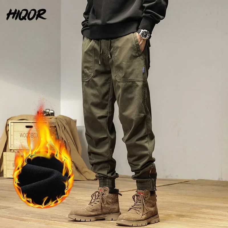 HIQOR Winter Fleece Cargo Pants Men Classic Outdoor Hiking Army Joggers Camping Overalls Thicken Baggy Tactical Pants for Men LX241107