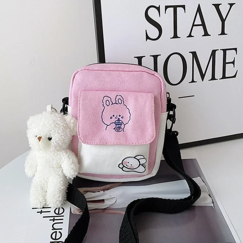 Cute Canvas Phone Handbag Small Rabbit Cartoon Shopping Bag Fashion Female Student Girl Crossbody Shoulder Bags Purse for Women