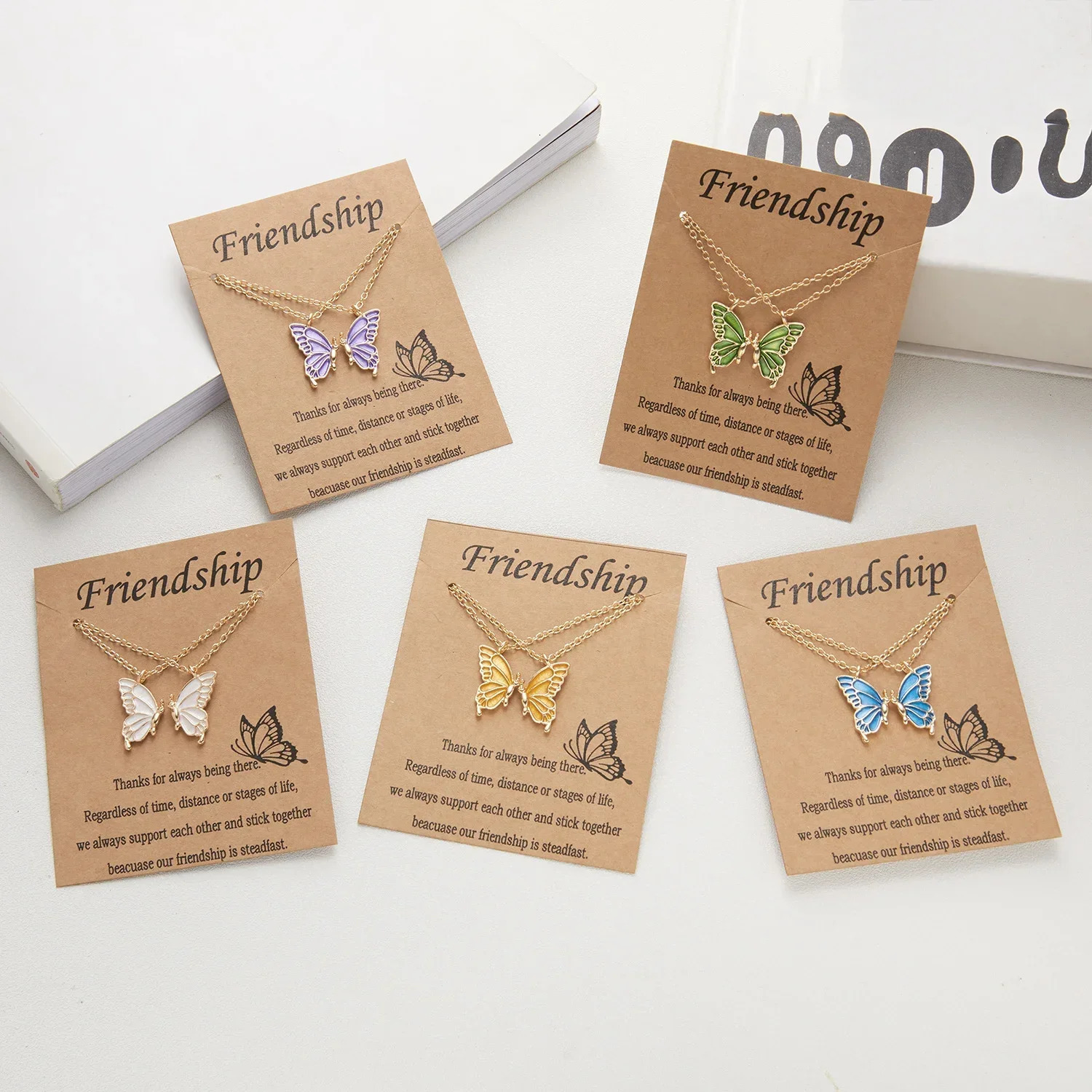 2 butterfly necklaces Korean fashion chrysanthemum Kravik chain necklace friendship BFF rainbow friend jewelry 241107