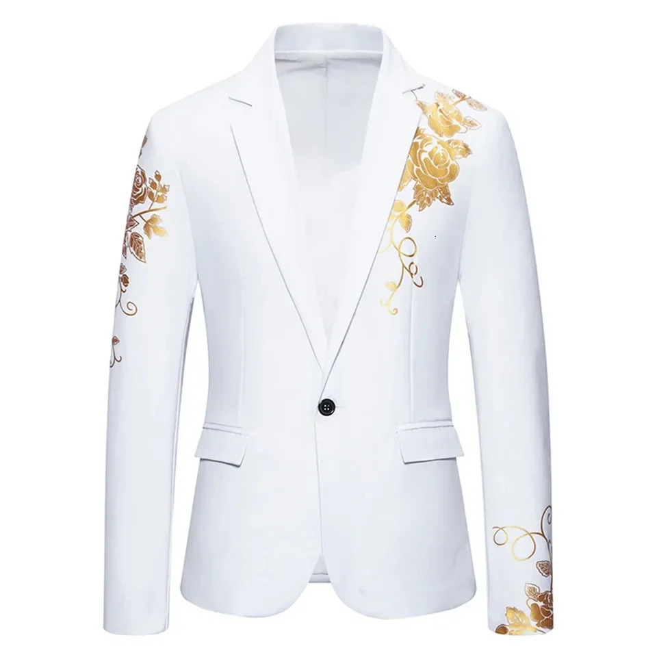 Blazer Mens Fashion Business Gentleman Business Paisley Gold Print English Wedding Leisure Reception Banquet Set 241106