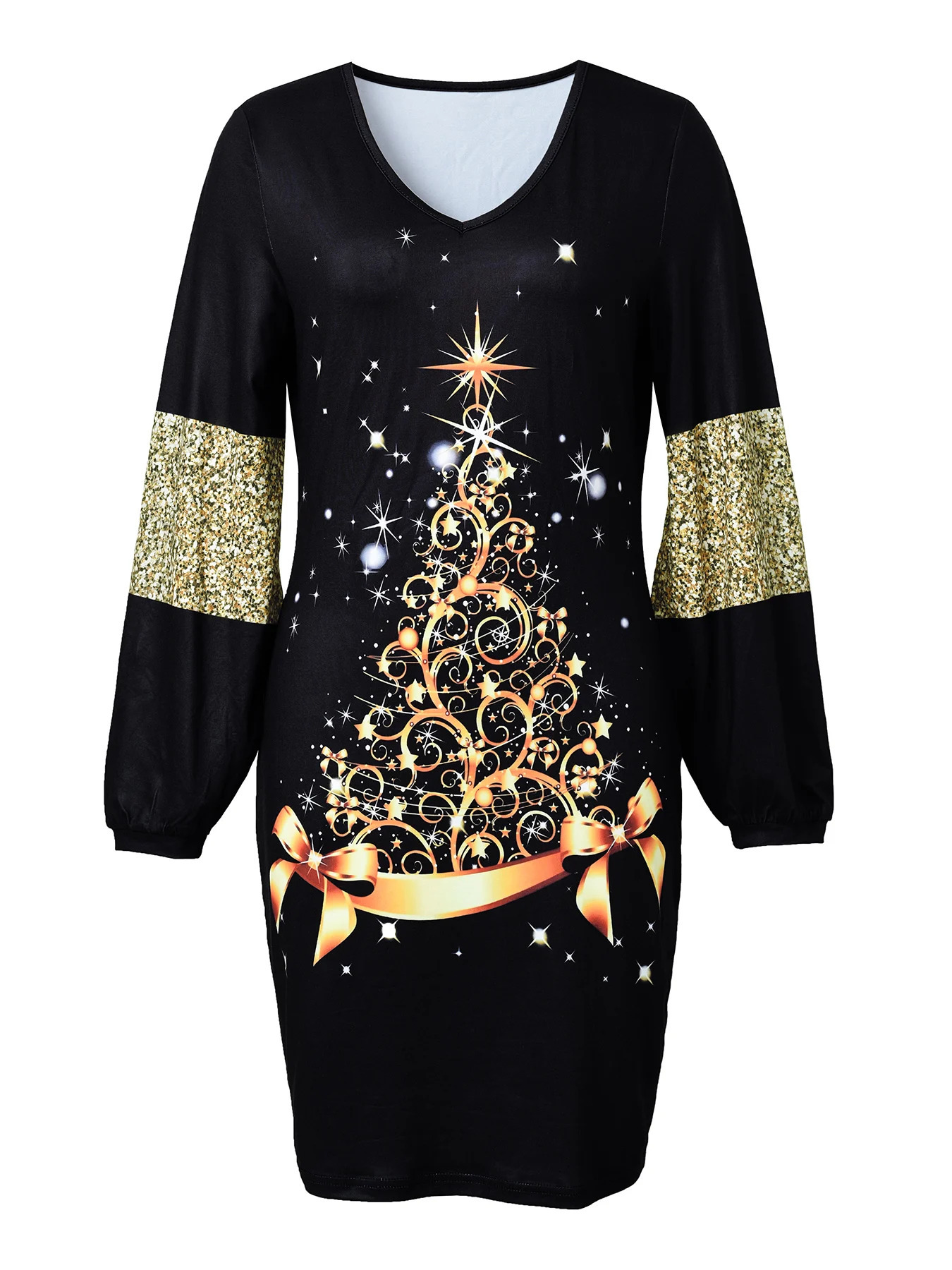 Fashionable and casual V-neck Christmas printed womens clothing 241106
