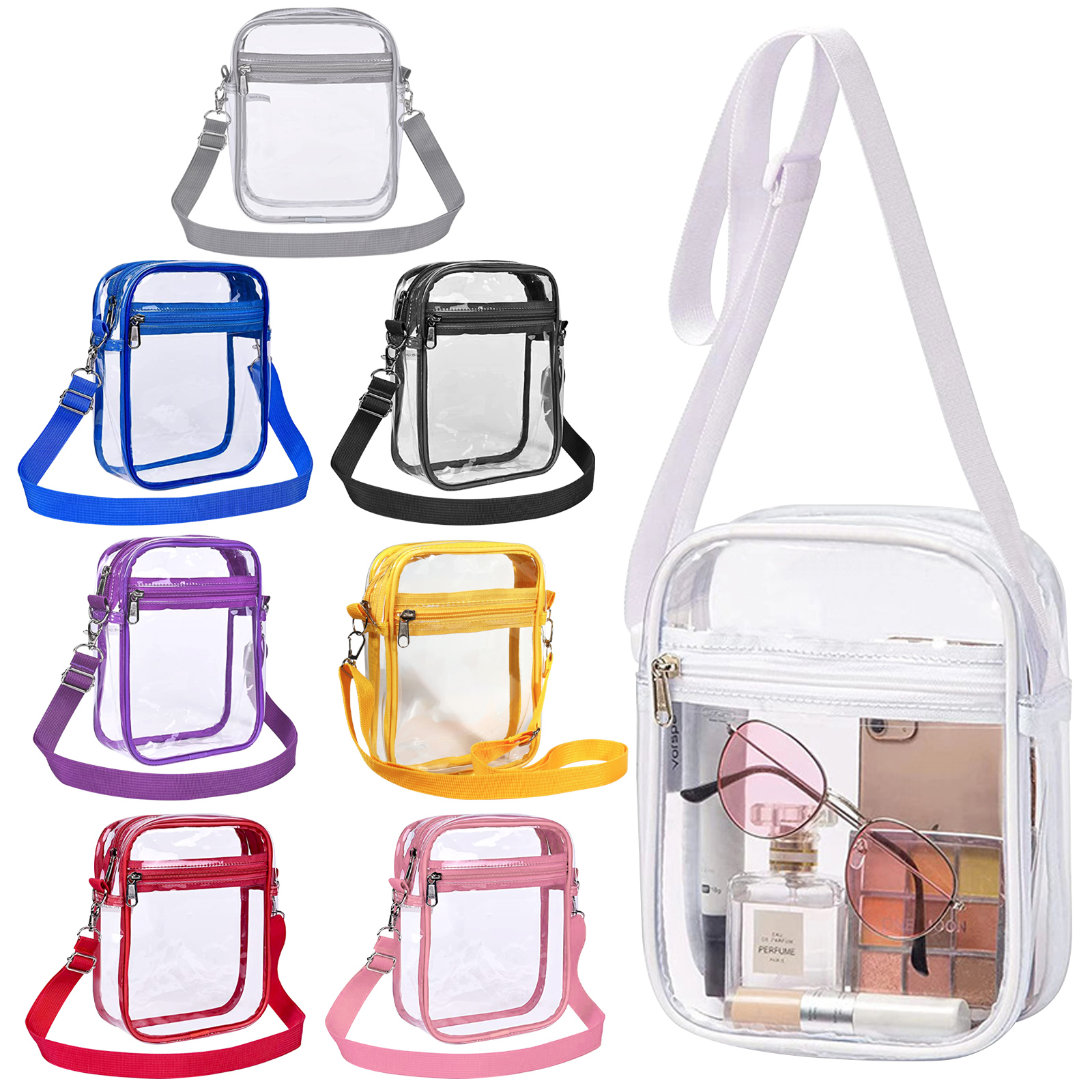 Women Transparent Clear Purse Crossbody Shoulder Bags With Removable Strap Stadium Approved Bags Zipper Closure